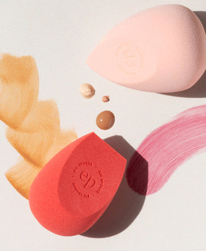 2 biodegradable beauty sponges and swatches 