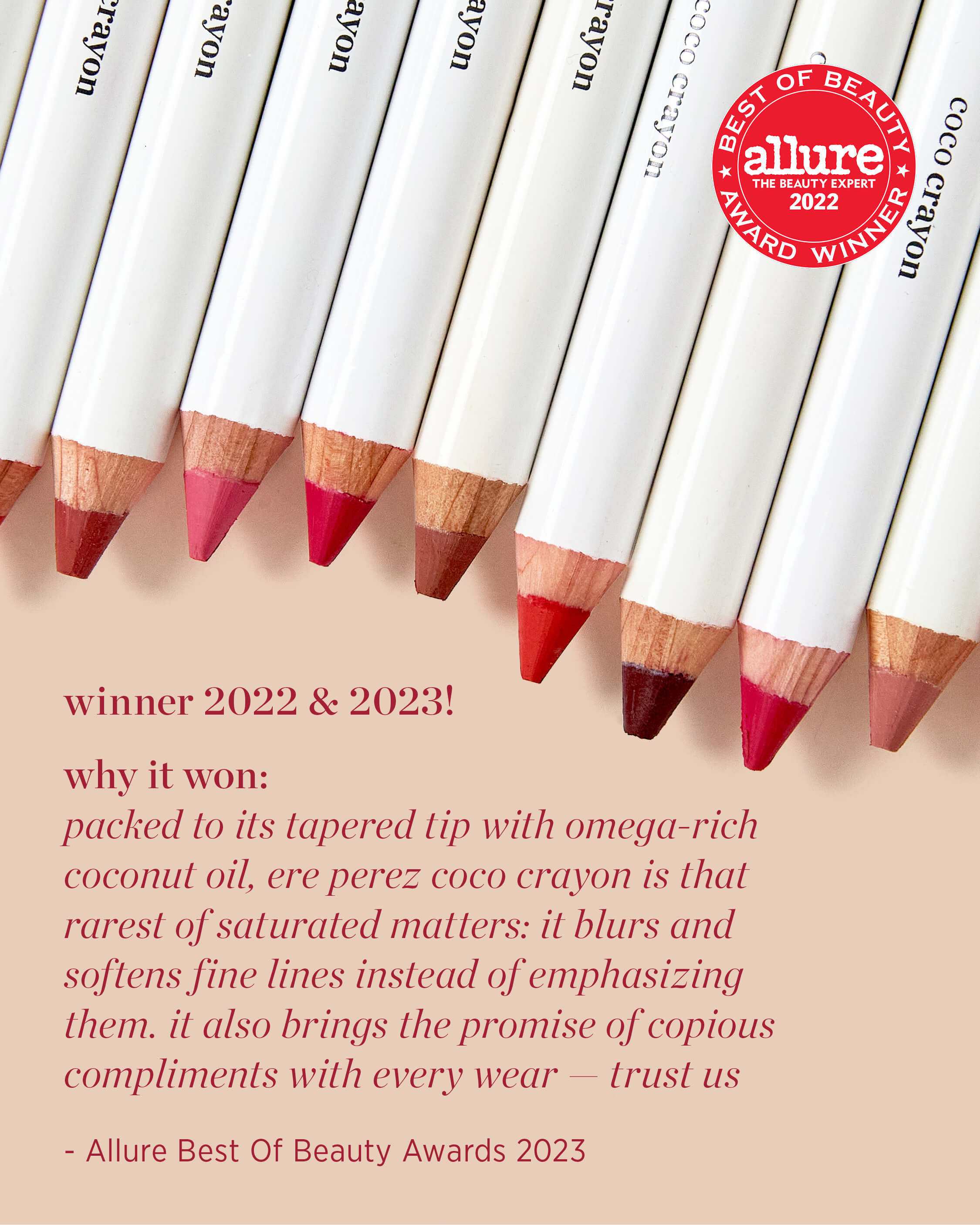 natural coco crayon by Ere Perez, why it won allures best of beauty second year running 
