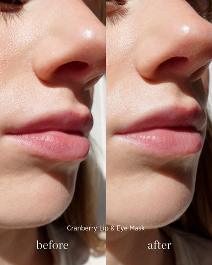 comparison before and after application of natural moisturising lip &amp; eye mask by Ere Perez